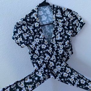SHEIN floral crop top, wrap around